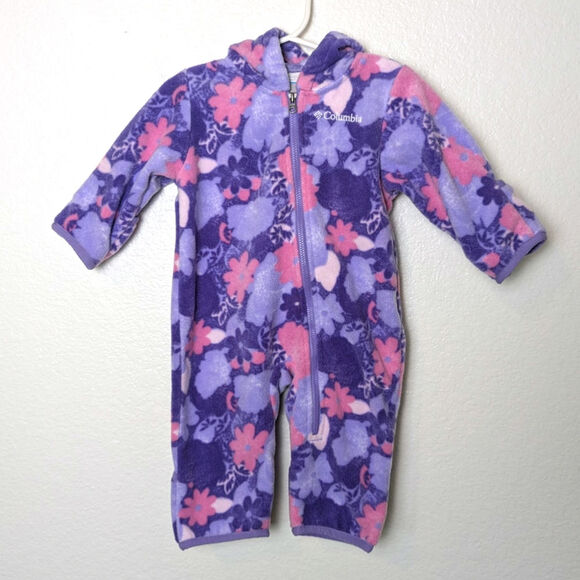 Columbia Snowtop II Purple Floral Fleece Bunting Snowsuit Baby Girl Size 3-6M - Picture 1 of 9